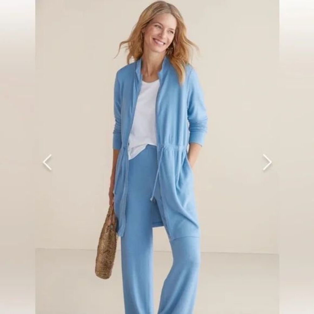 Soft surroundings eleve zip up cardigan blue stretchy‎ size large pb1